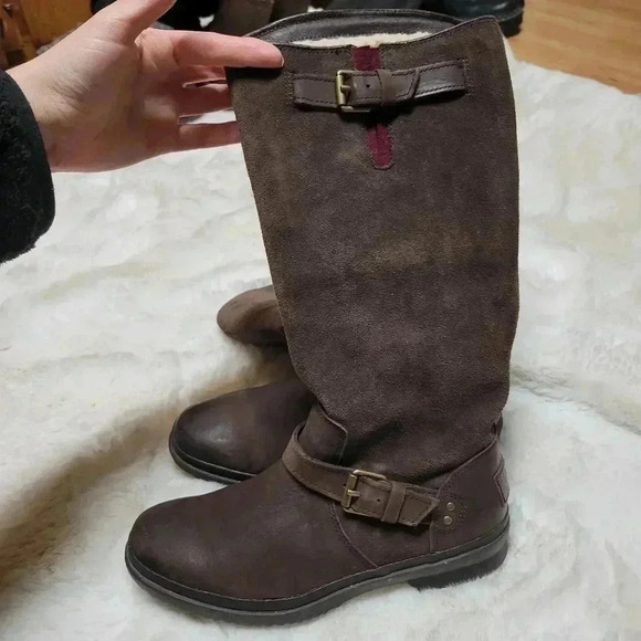 UGG Australia Tupelo Dark Brown Leather Moto Riding Boots Women Sz 6 Waterproof - Picture 6 of 9